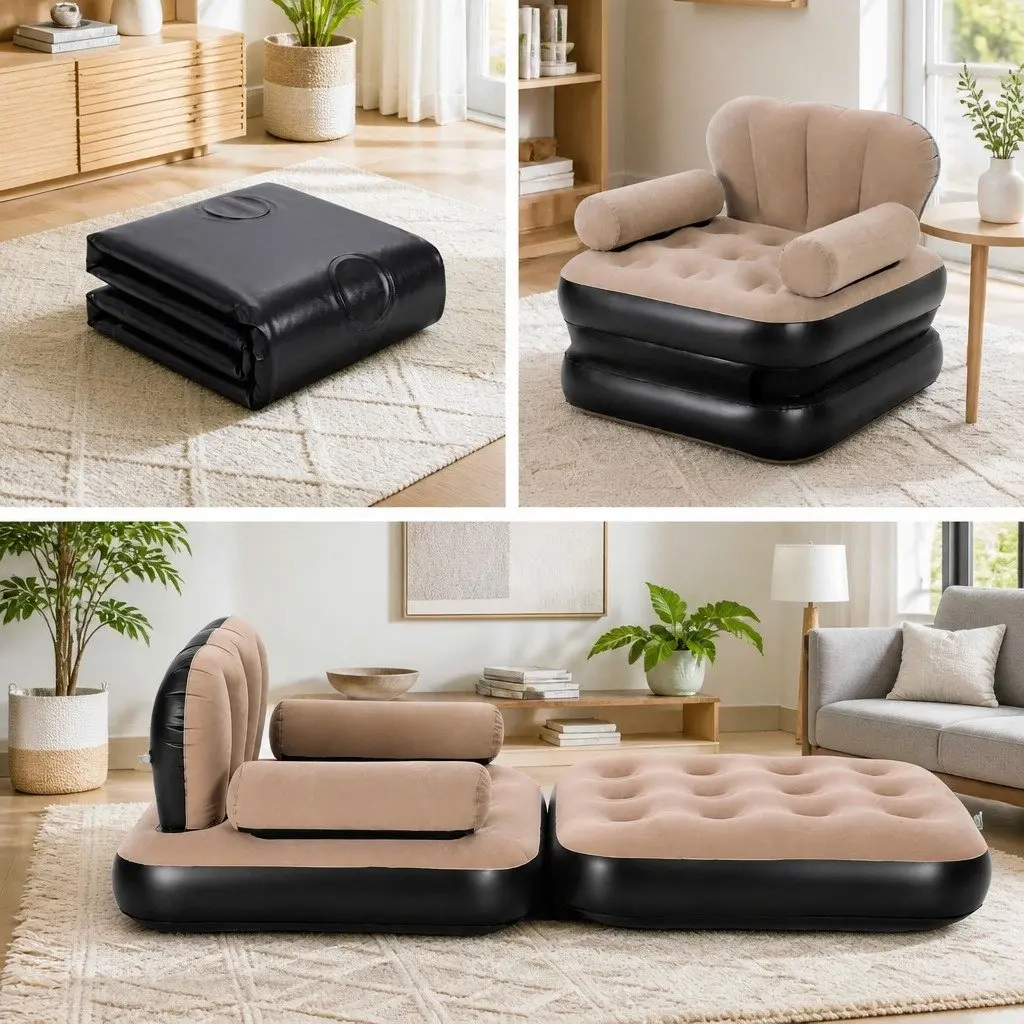 Inflatable Air Chair Convertible Daybed Sofa Coffee Color Portable Size