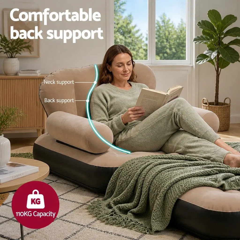Inflatable Air Chair Convertible Daybed Sofa Coffee Color Portable Size