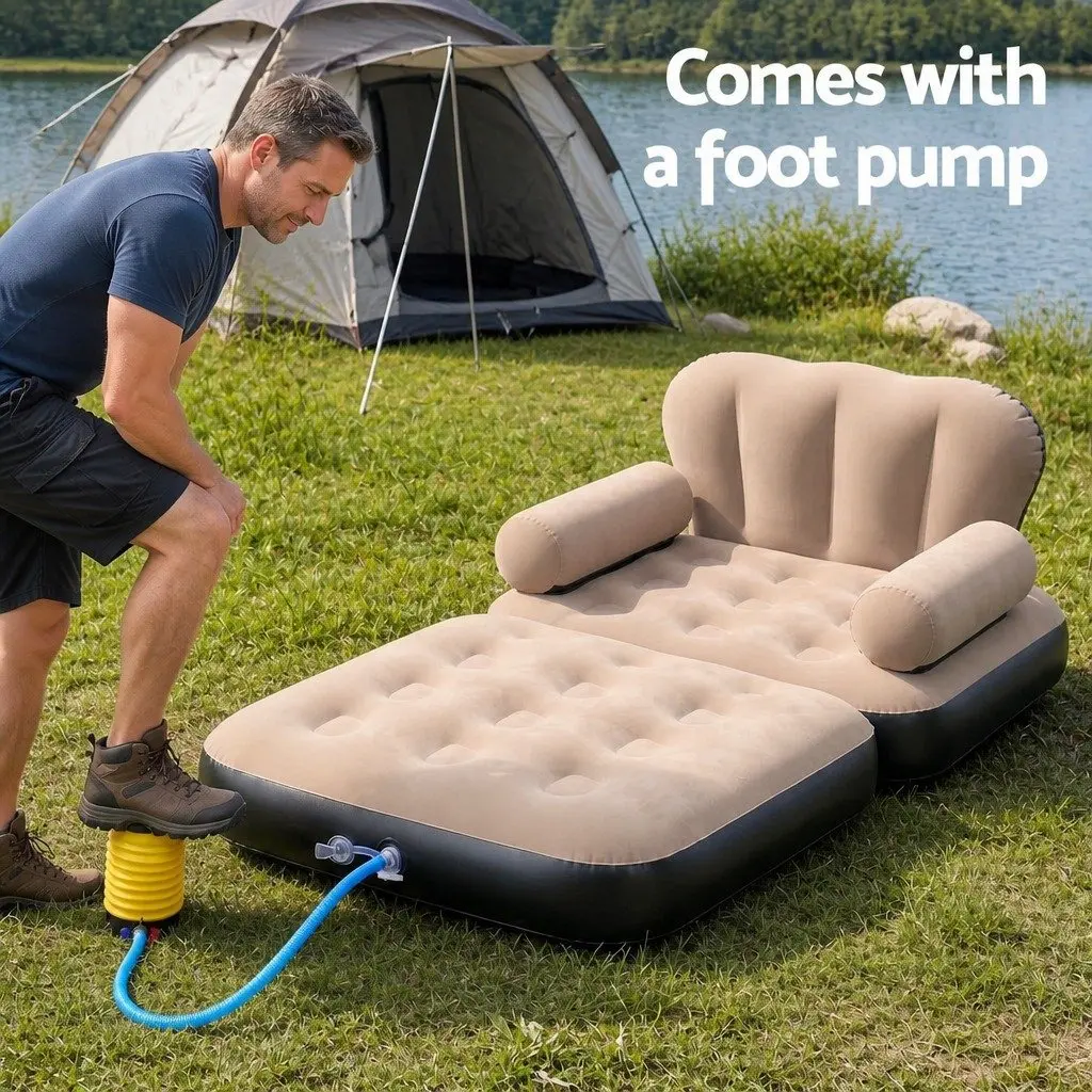 Inflatable Air Chair Convertible Daybed Sofa Coffee Color Portable Size