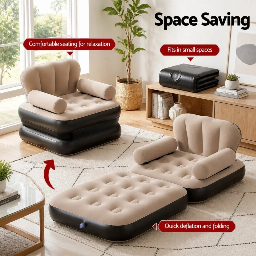 Inflatable Air Chair Convertible Daybed Sofa Coffee Color Portable Size