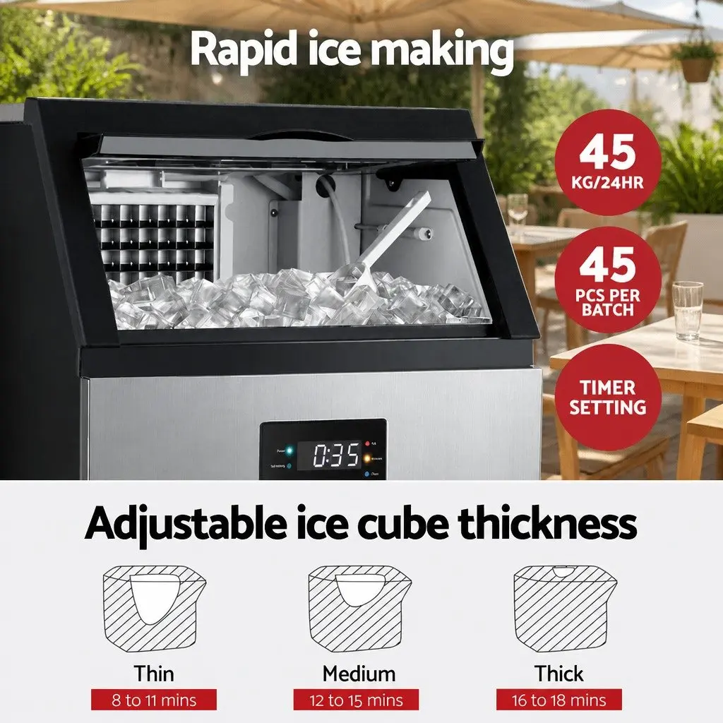 Commercial Ice Maker Machine 45kg Daily Capacity Cube Production LED Control