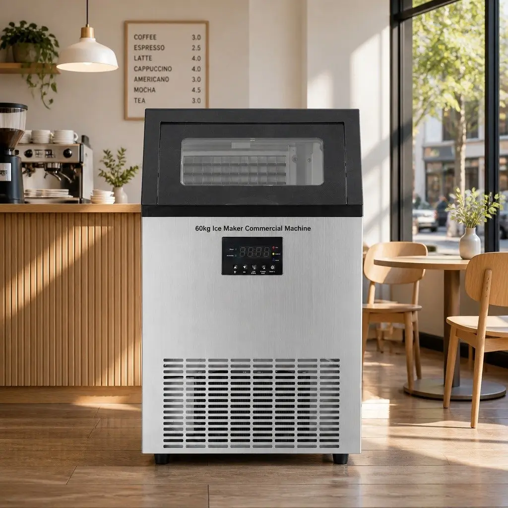 Commercial Ice Maker Machine 60kg Capacity Cube Production Stainless Steel