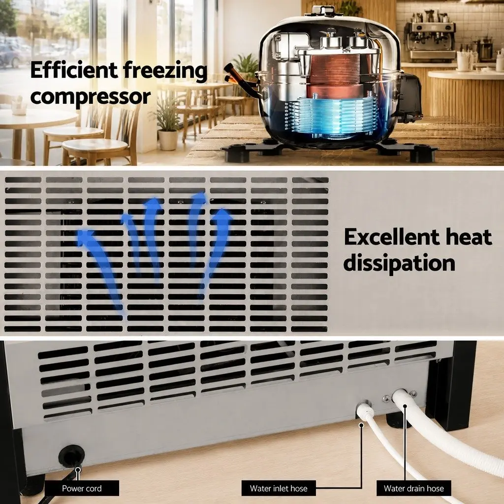 Commercial Ice Maker Machine 60kg Capacity Cube Production Stainless Steel