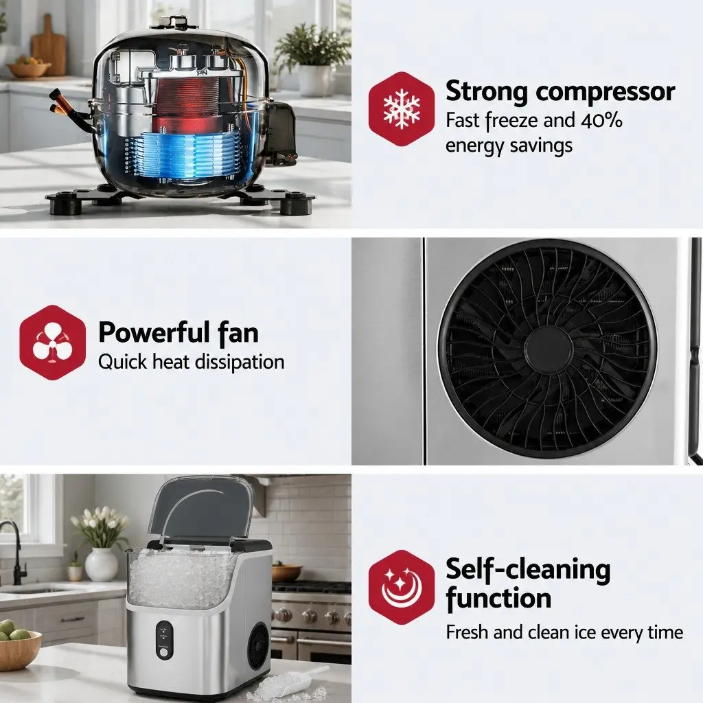Nugget Ice Maker Machine 15kg Daily Production Countertop Silver Home Kitchen