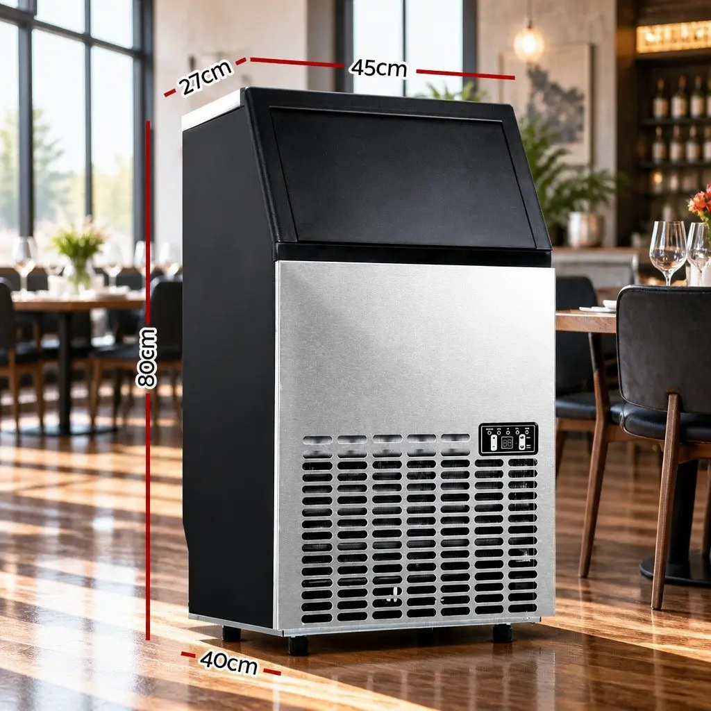 Commercial Ice Maker Machine High Capacity 45-60kg Daily Production Silver Stainless Steel
