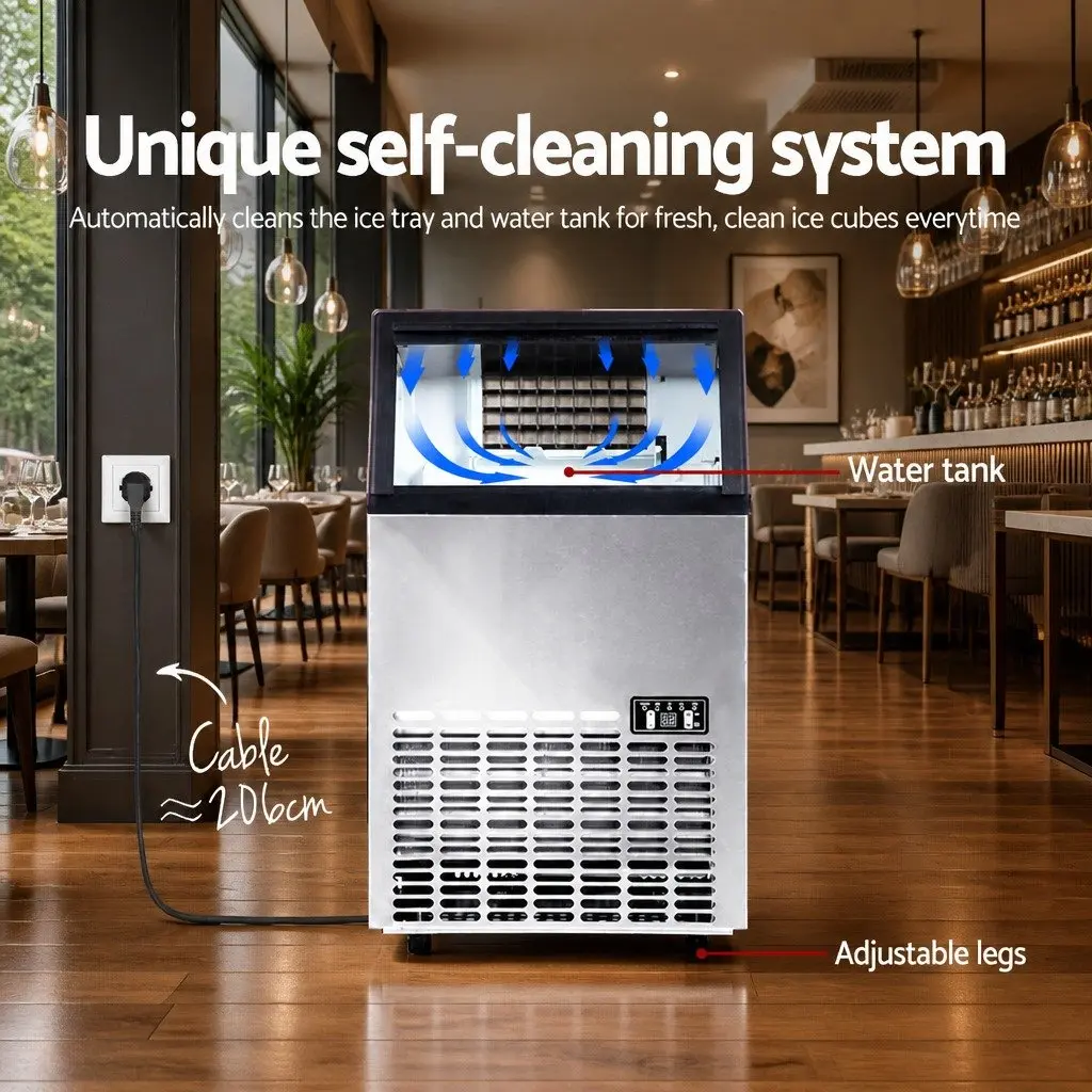 Commercial Ice Maker Machine High Capacity 45-60kg Daily Production Silver Stainless Steel