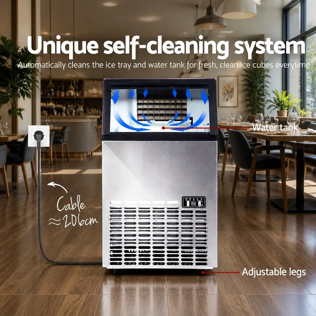 Commercial Ice Maker Machine High Capacity 45-60kg Daily Production Silver Stainless Steel