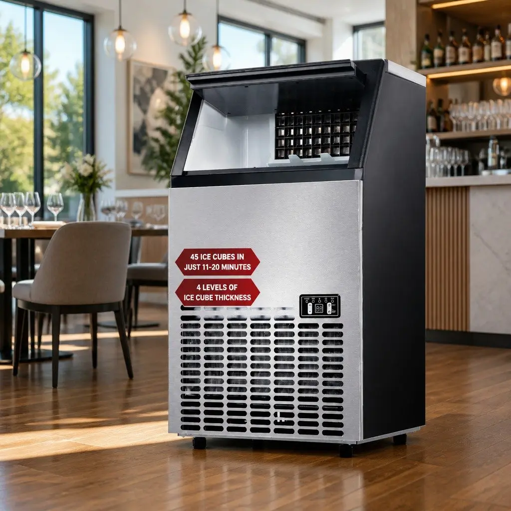 Commercial Ice Maker Machine High Capacity 45-60kg Daily Production Silver Stainless Steel
