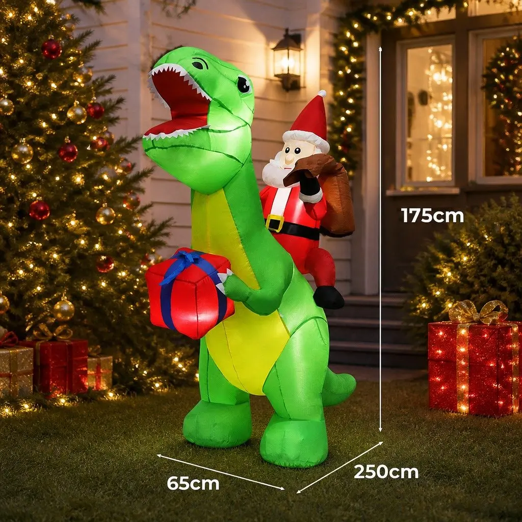 Christmas Dinosaur Inflatable Outdoor Decoration 1.75M with LED Lights Waterproof Fabric