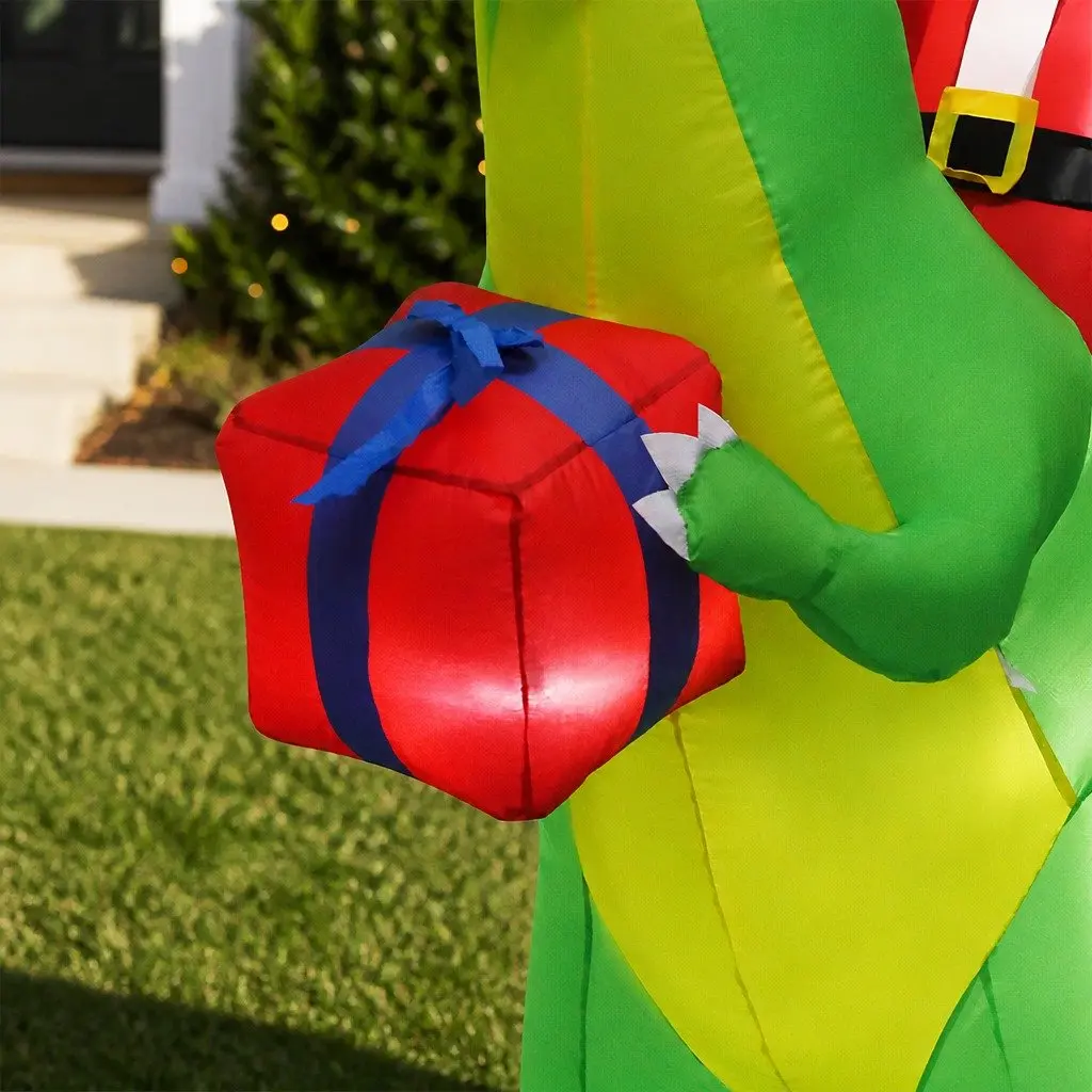 Christmas Dinosaur Inflatable Outdoor Decoration 1.75M with LED Lights Waterproof Fabric