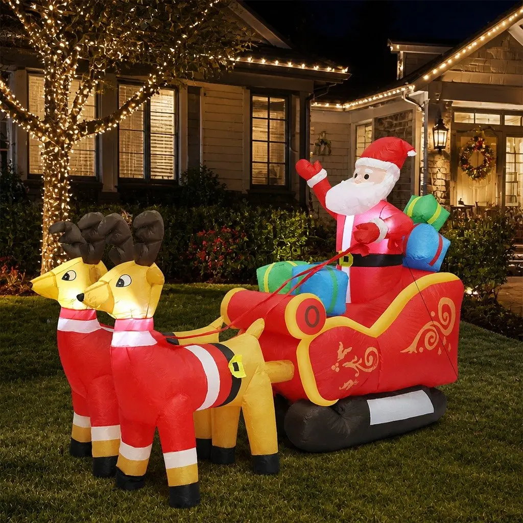 LED Inflatable Santa Sleigh Reindeer 2.2M Christmas Outdoor Garden Decoration