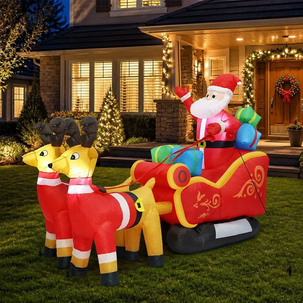LED Inflatable Santa Sleigh Reindeer 2.2M Christmas Outdoor Garden Decoration