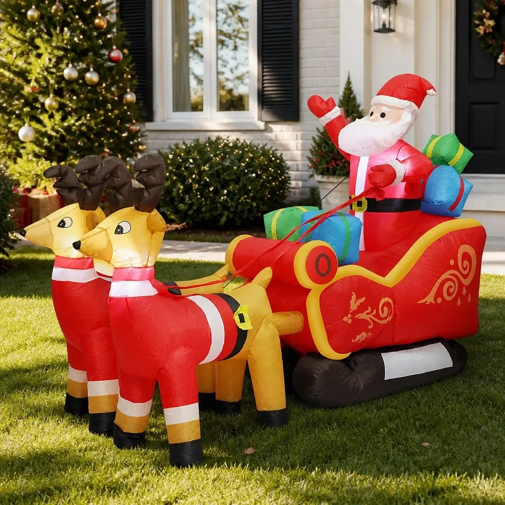 LED Inflatable Santa Sleigh Reindeer 2.2M Christmas Outdoor Garden Decoration