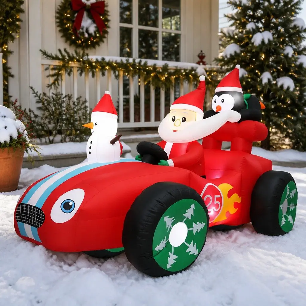 Christmas Inflatable Santa Racing Sleigh Car 2.4M LED Outdoor Festive Decoration
