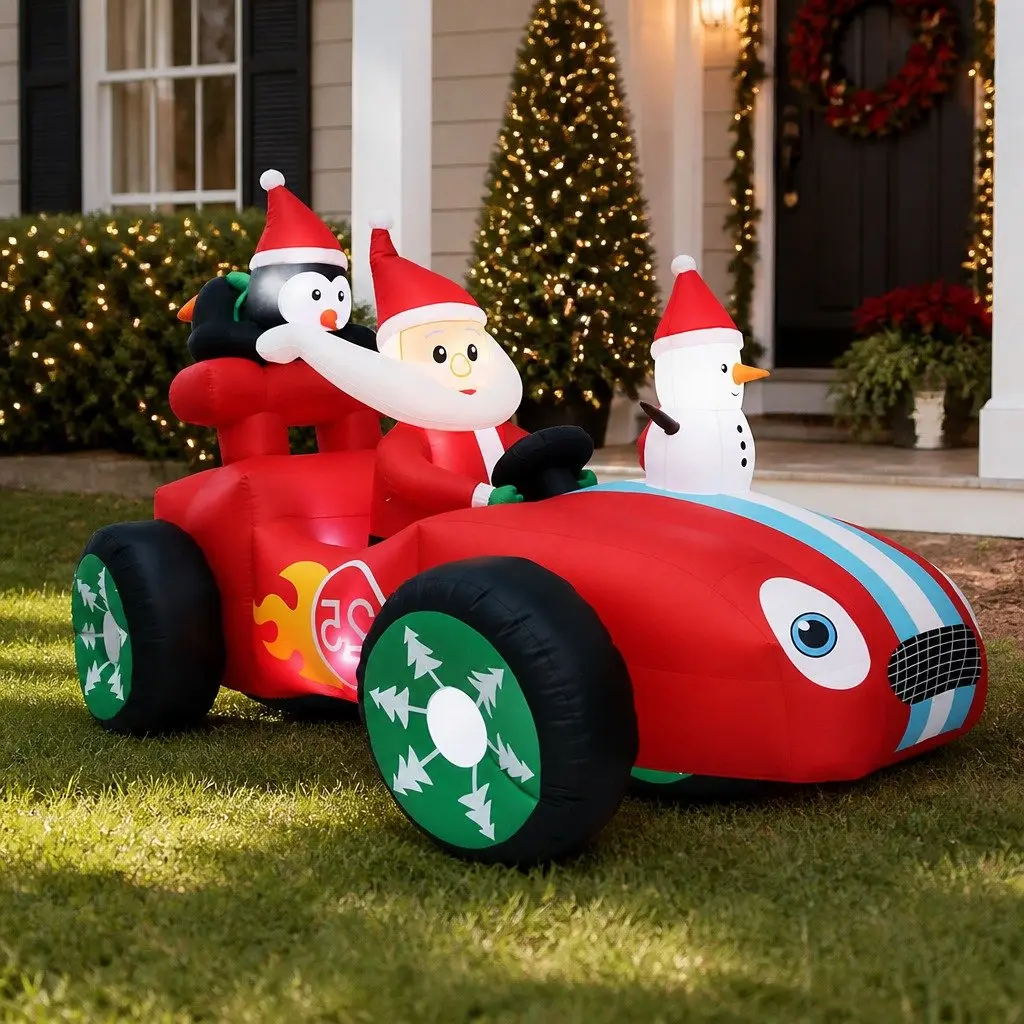 Inflatable Christmas Santa Racing Sleigh Car 2.4M LED Outdoor Decoration