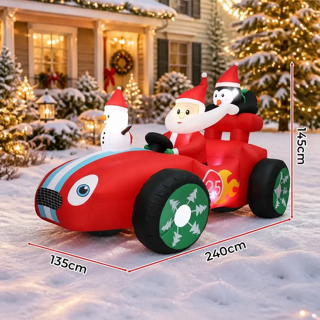 Inflatable Christmas Santa Racing Sleigh Car 2.4M LED Outdoor Decoration