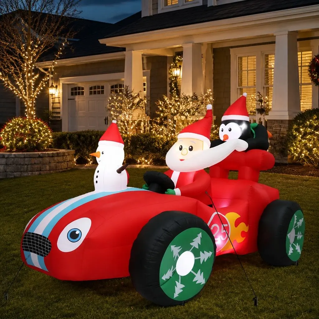 Inflatable Christmas Santa Racing Sleigh Car 2.4M LED Outdoor Decoration