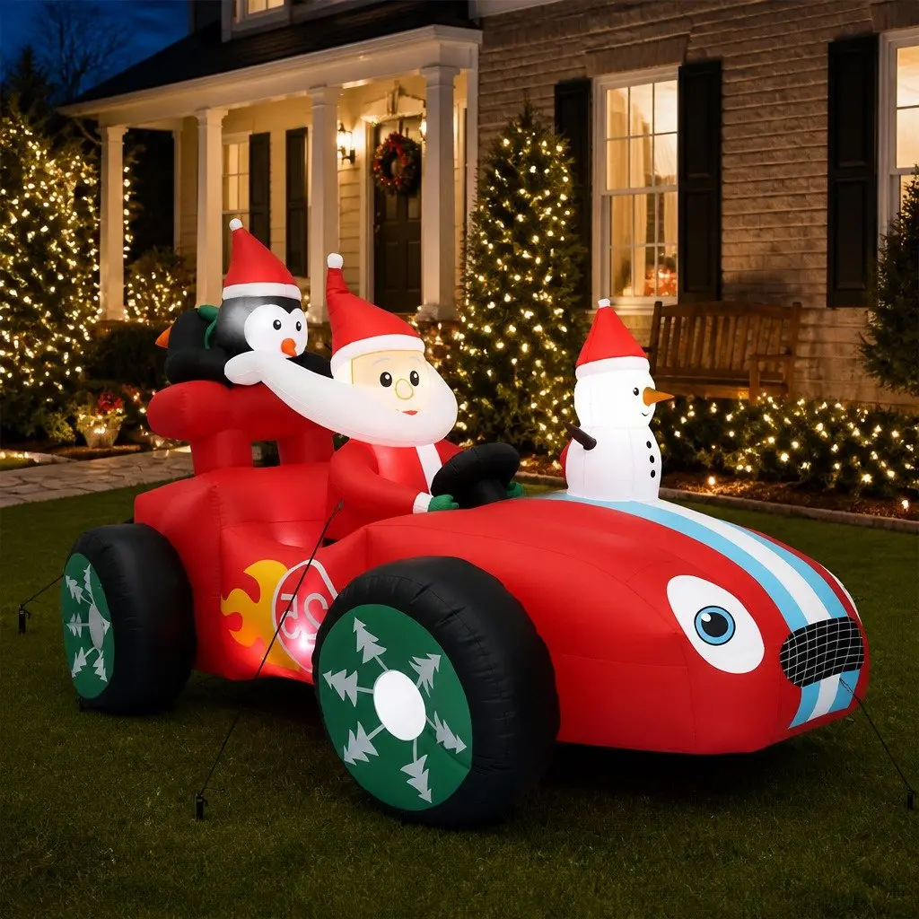 Inflatable Christmas Santa Racing Sleigh Car 2.4M LED Outdoor Decoration