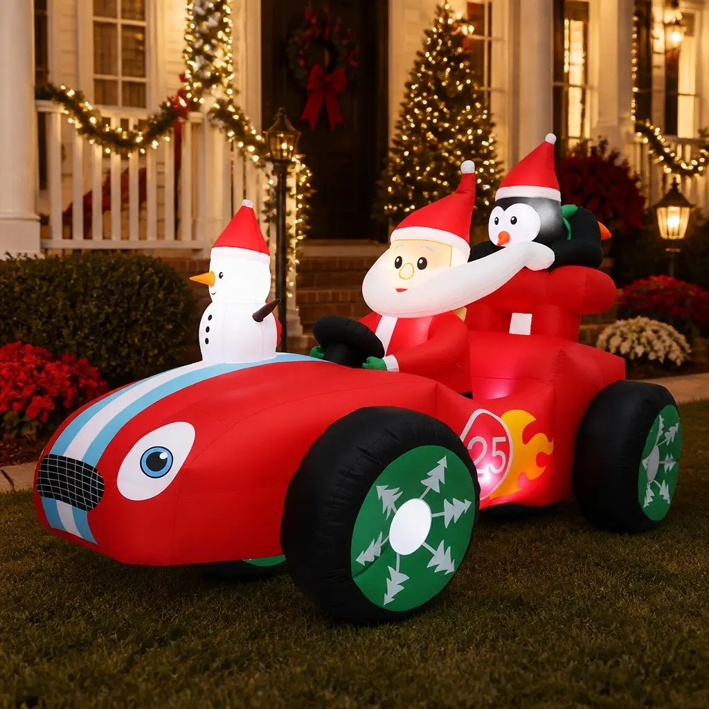 Inflatable Christmas Santa Racing Sleigh Car 2.4M LED Outdoor Decoration