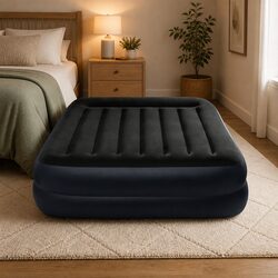 Queen Pillow Rest Raised Airbed Built-in Electric Pump Fiber-Tech Flocked