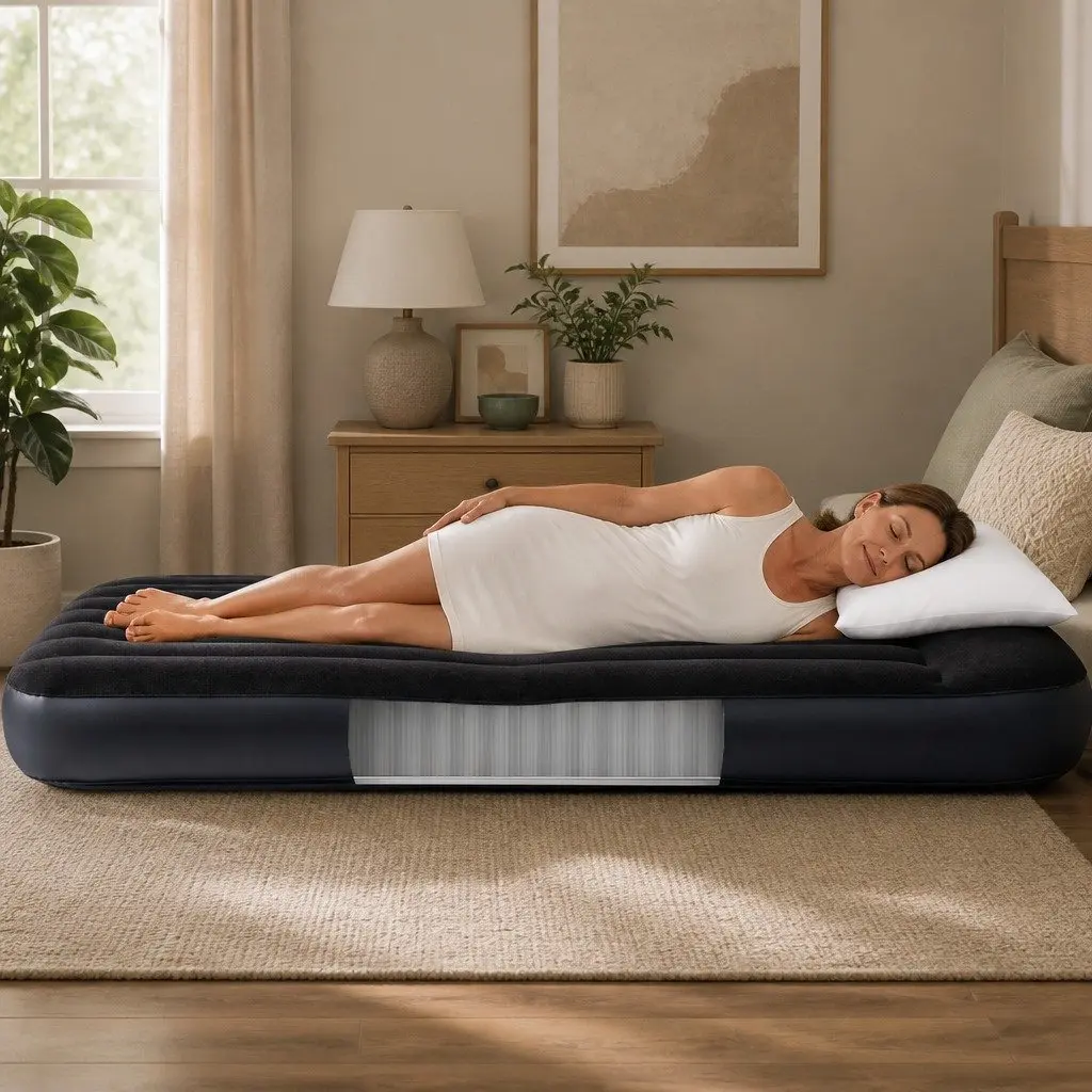Queen Size Inflatable Airbed Pillow Rest Classic Fiber-Tech Indoor Bed
