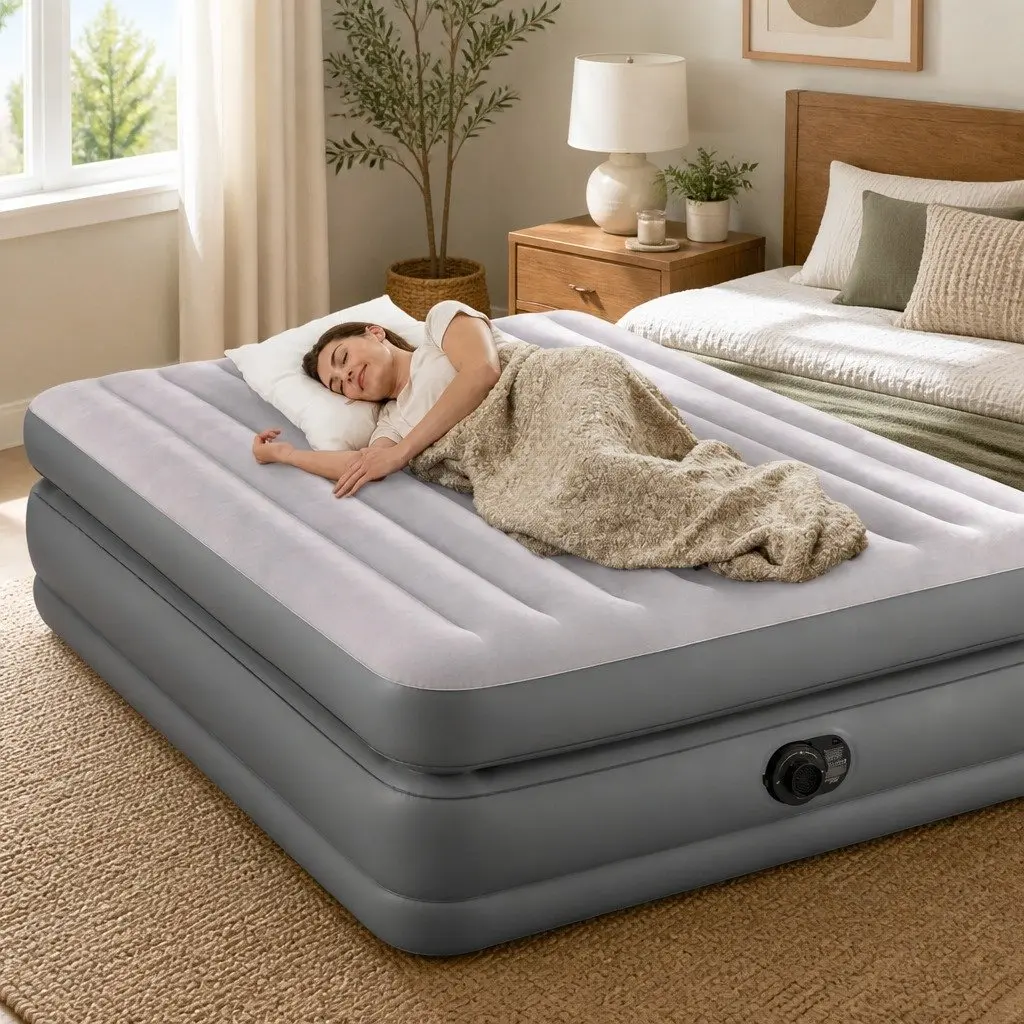Queen Elevated Airbed Fiber-Tech Inflatable Mattress 152 cm L x 203 cm W x 42 cm H