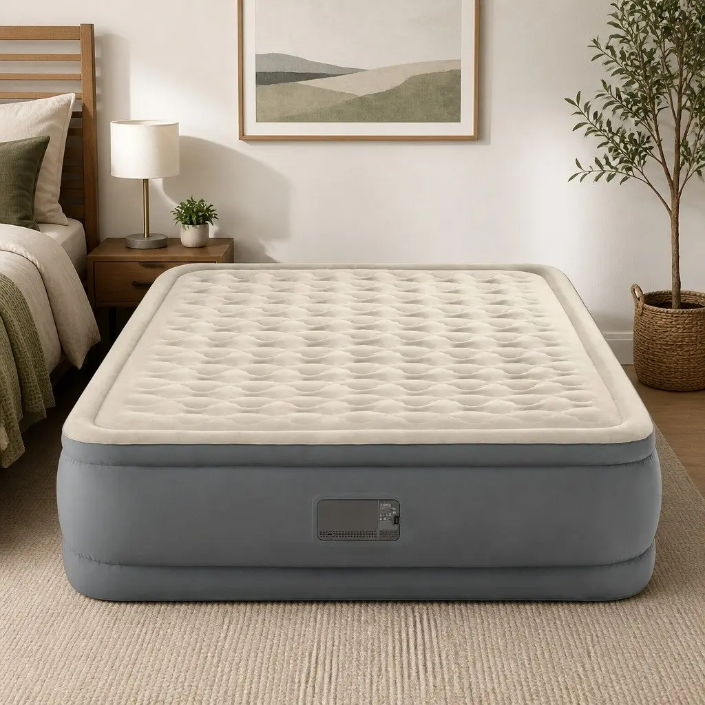Queen Elevated Airbed Extra Tall Fiber-Tech PVC Air Bed Guest Sleeping