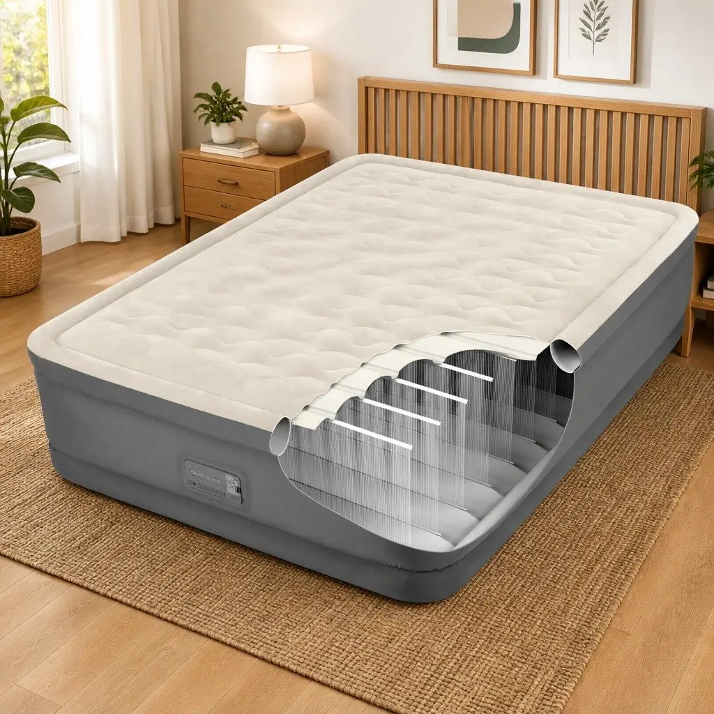Queen Elevated Airbed Extra Tall Fiber-Tech PVC Air Bed Guest Sleeping