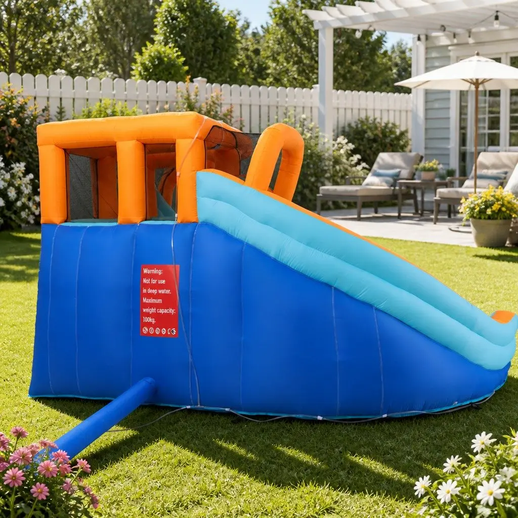 Kids Inflatable Water Park Double Slide Climbing Wall Splash Pool 465cm x 390cm x 230cm