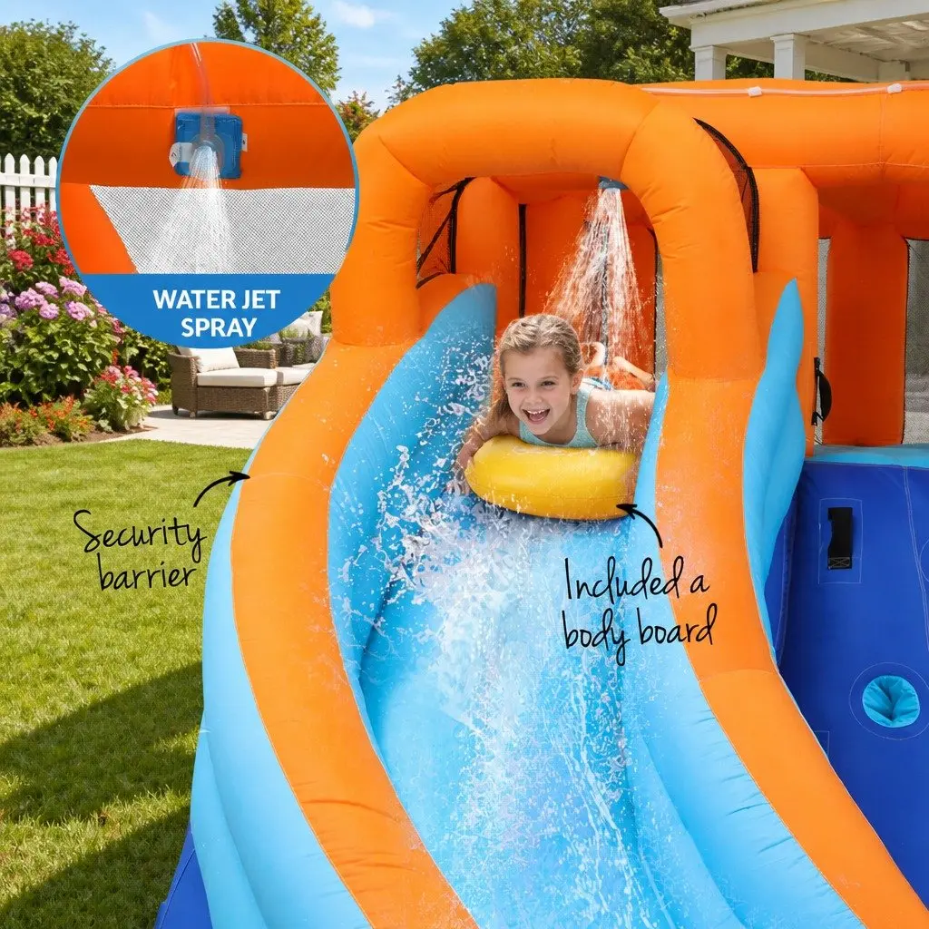 Kids Inflatable Water Park Double Slide Climbing Wall Splash Pool 465cm x 390cm x 230cm