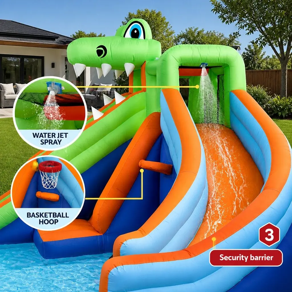 Kids Inflatable Water Park Double Slide Climbing Wall 465cm x 430cm x 250cm