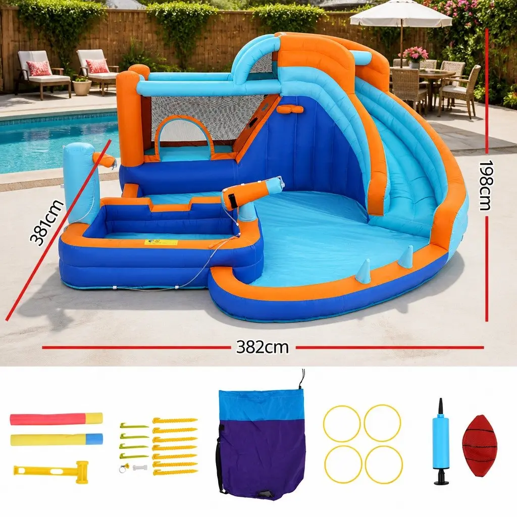Kids Inflatable Water Park Slide Trampoline Climbing Wall 382cm x 381cm x 198cm