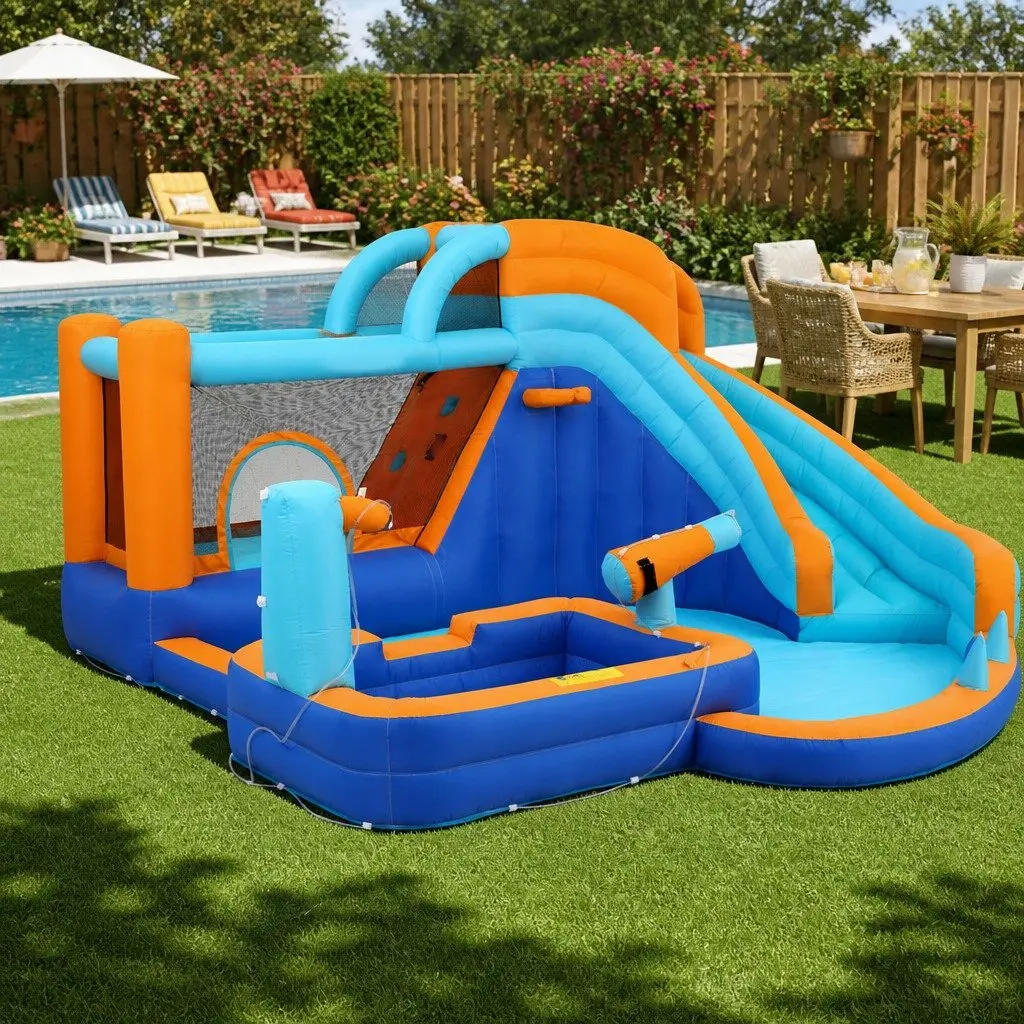 Kids Inflatable Water Park Slide Trampoline Climbing Wall 382cm x 381cm x 198cm