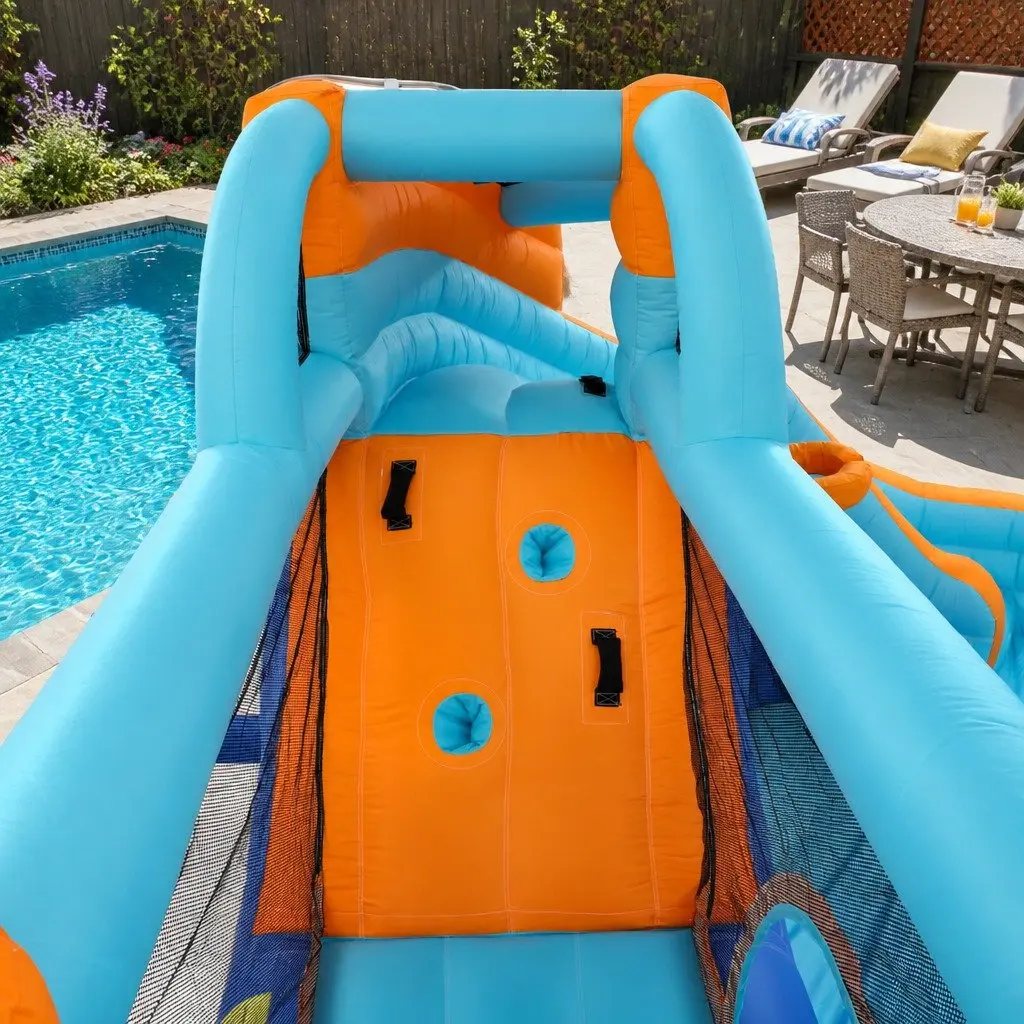 Kids Inflatable Water Park Slide Trampoline Climbing Wall 382cm x 381cm x 198cm