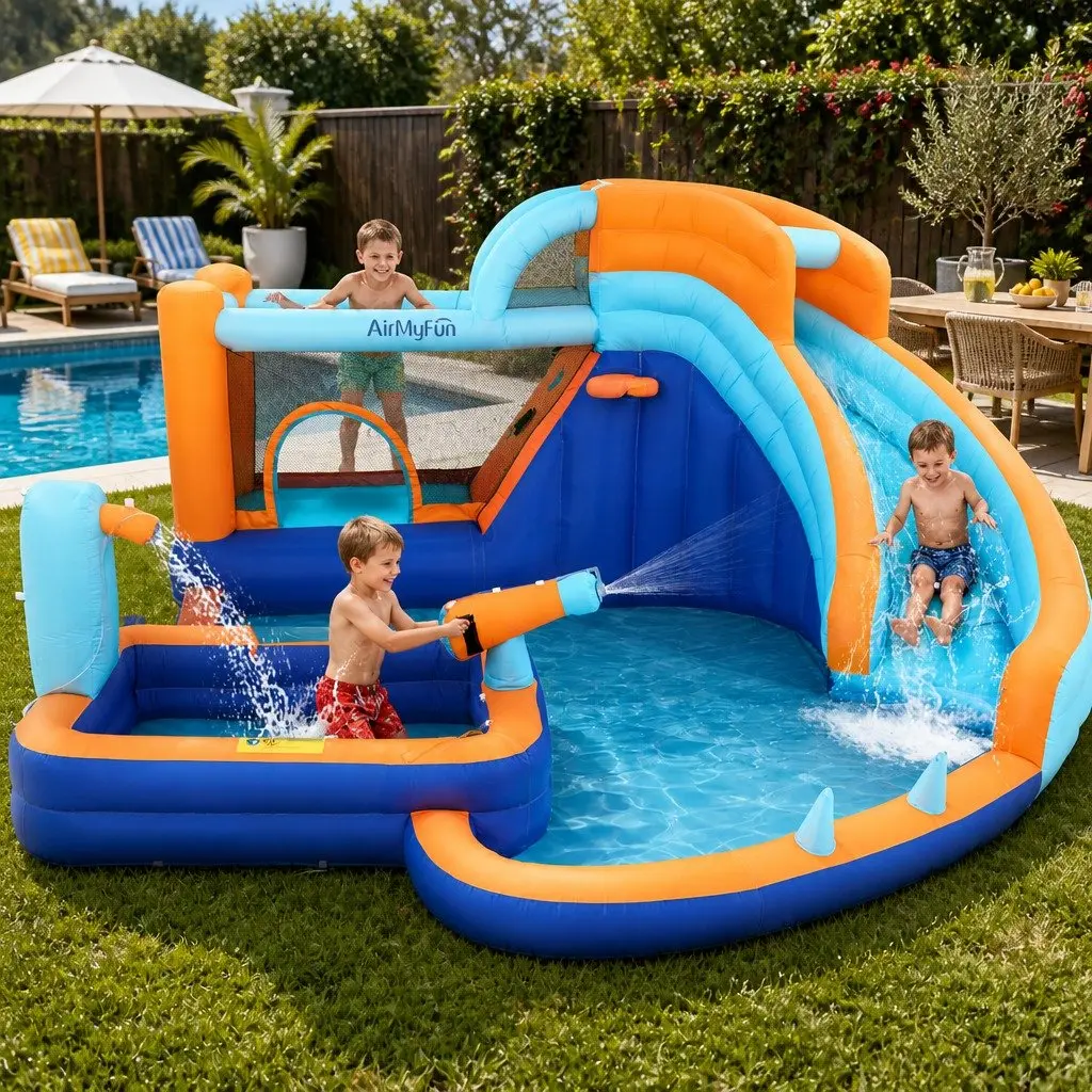 Kids Inflatable Water Park Slide Trampoline Climbing Wall 382cm x 381cm x 198cm