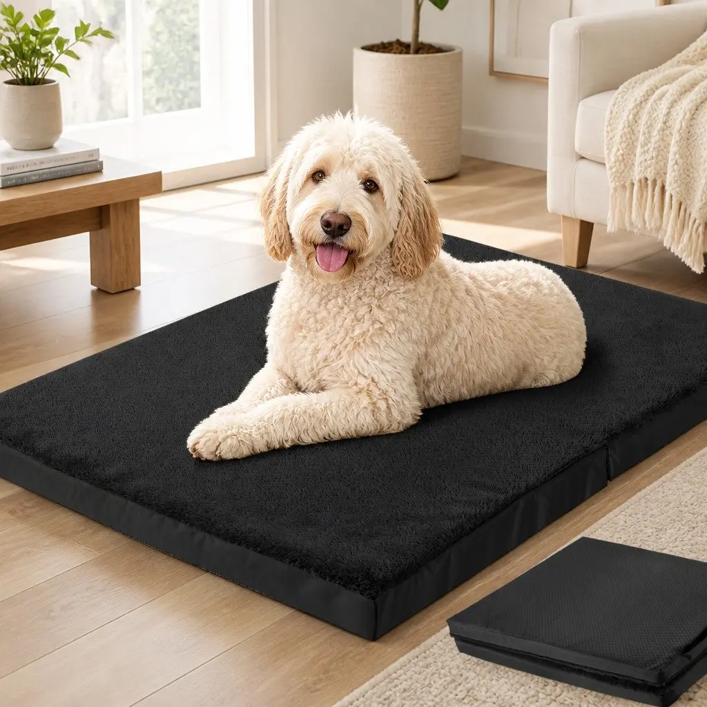 Orthopedic Medium Black Foldable Pet Bed Portable Washable Cover