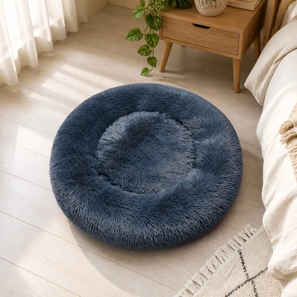 Pet Bed Donut-shaped Large Dark Grey Plush Mattress Non-slip