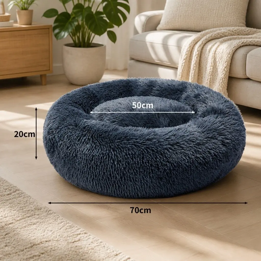 Pet Bed Donut-shaped Large Dark Grey Plush Mattress Non-slip