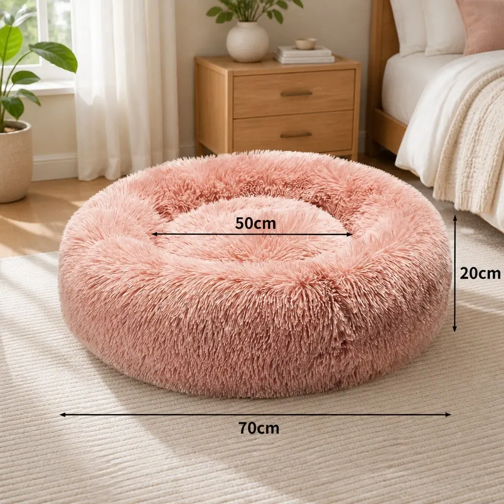Large Round Cushion Pet Bed Non-Slip Pink Calming Nest for Dogs and Cats