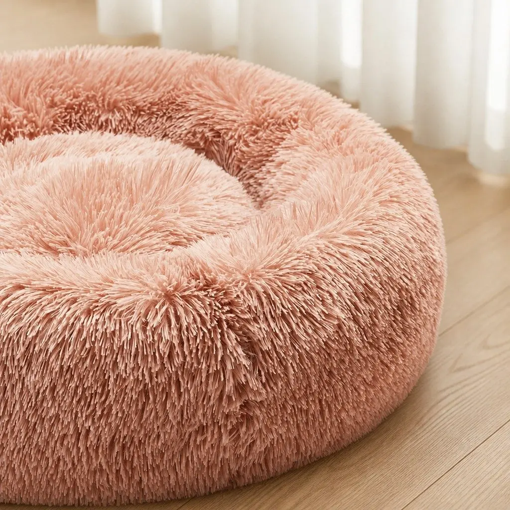 Large Round Cushion Pet Bed Non-Slip Pink Calming Nest for Dogs and Cats