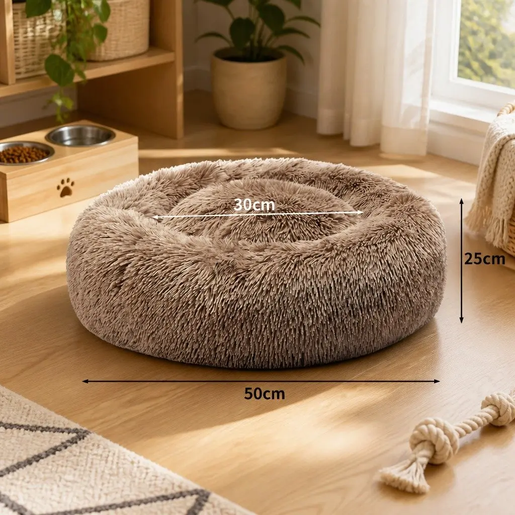 Dog Bed Donut-Shaped Small Brown Calming Mattress