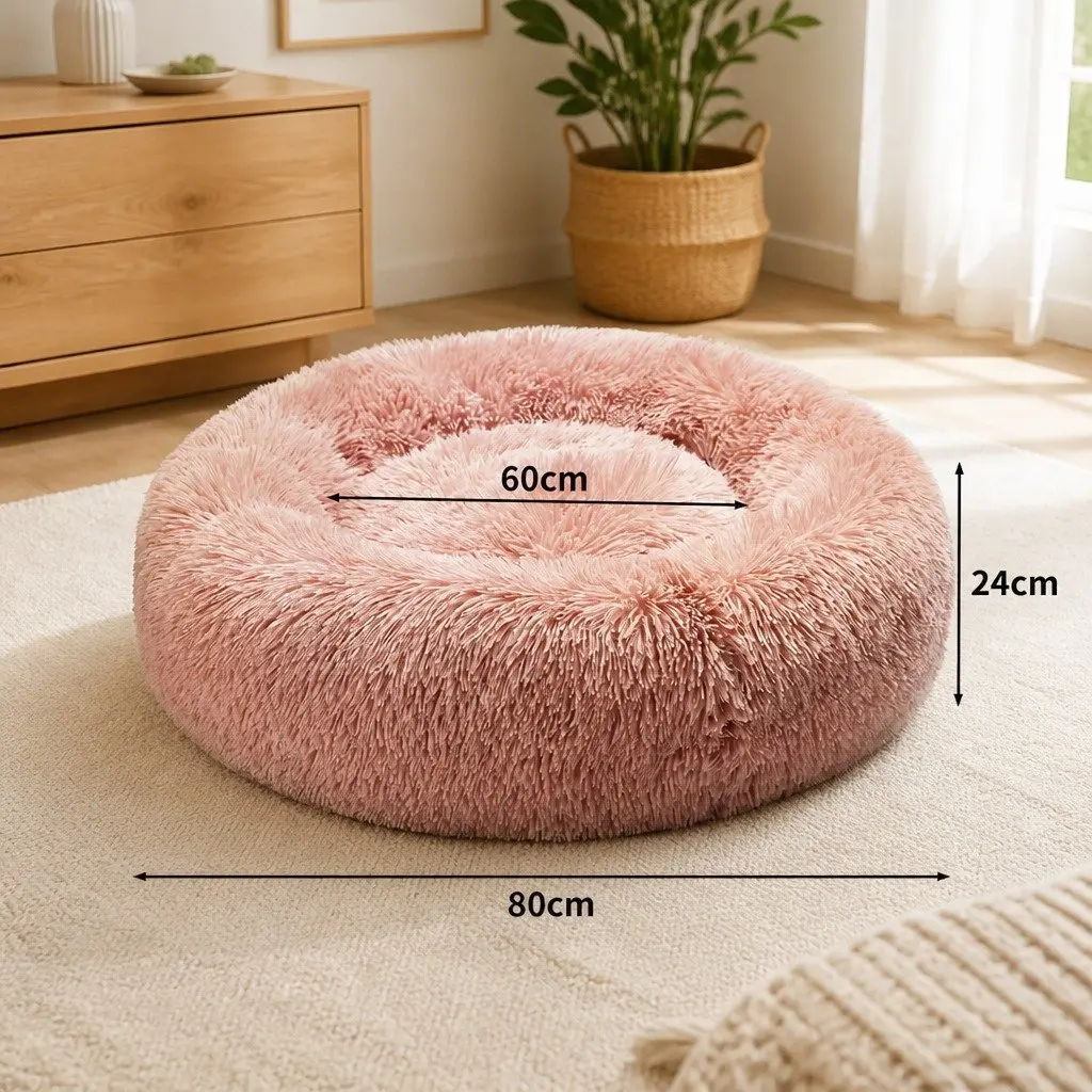 Pet Bed Donut Nest Calming Bed XL Pink Raised Rim Machine Washable