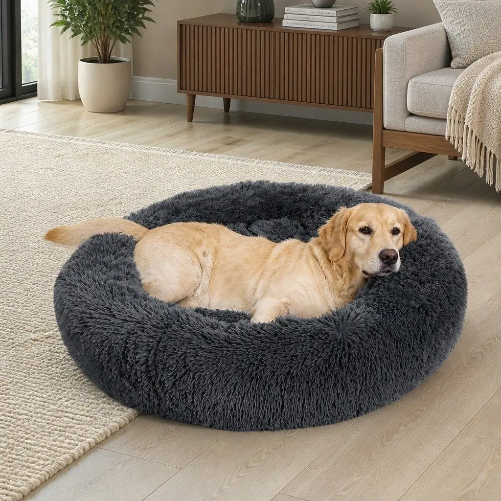 Pet Bed Donut Nest Calming Bed XL Pink Raised Rim Machine Washable