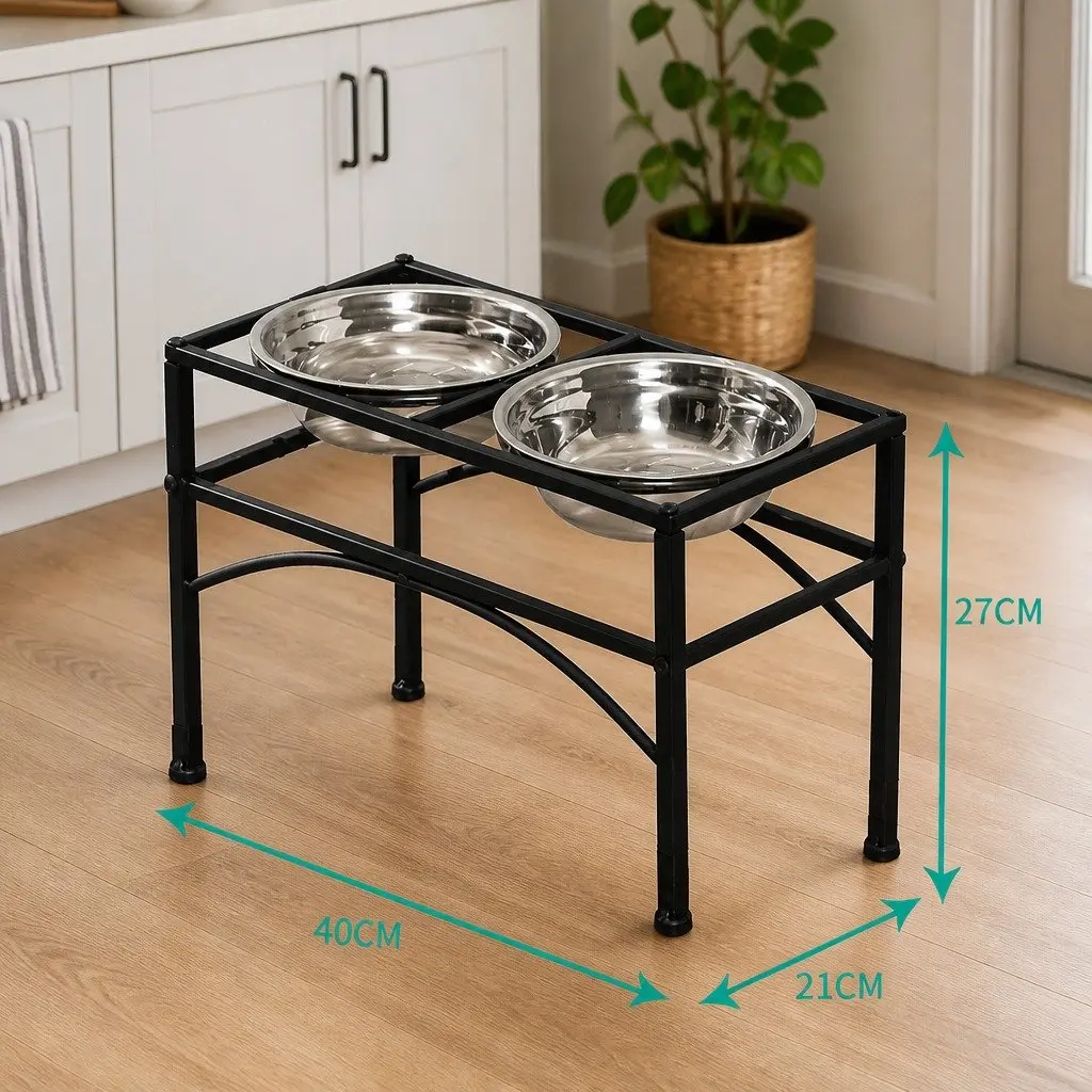 Dual Elevated Raised Pet Feeder 2-in-1 Dish Medium Stainless Steel Bowls
