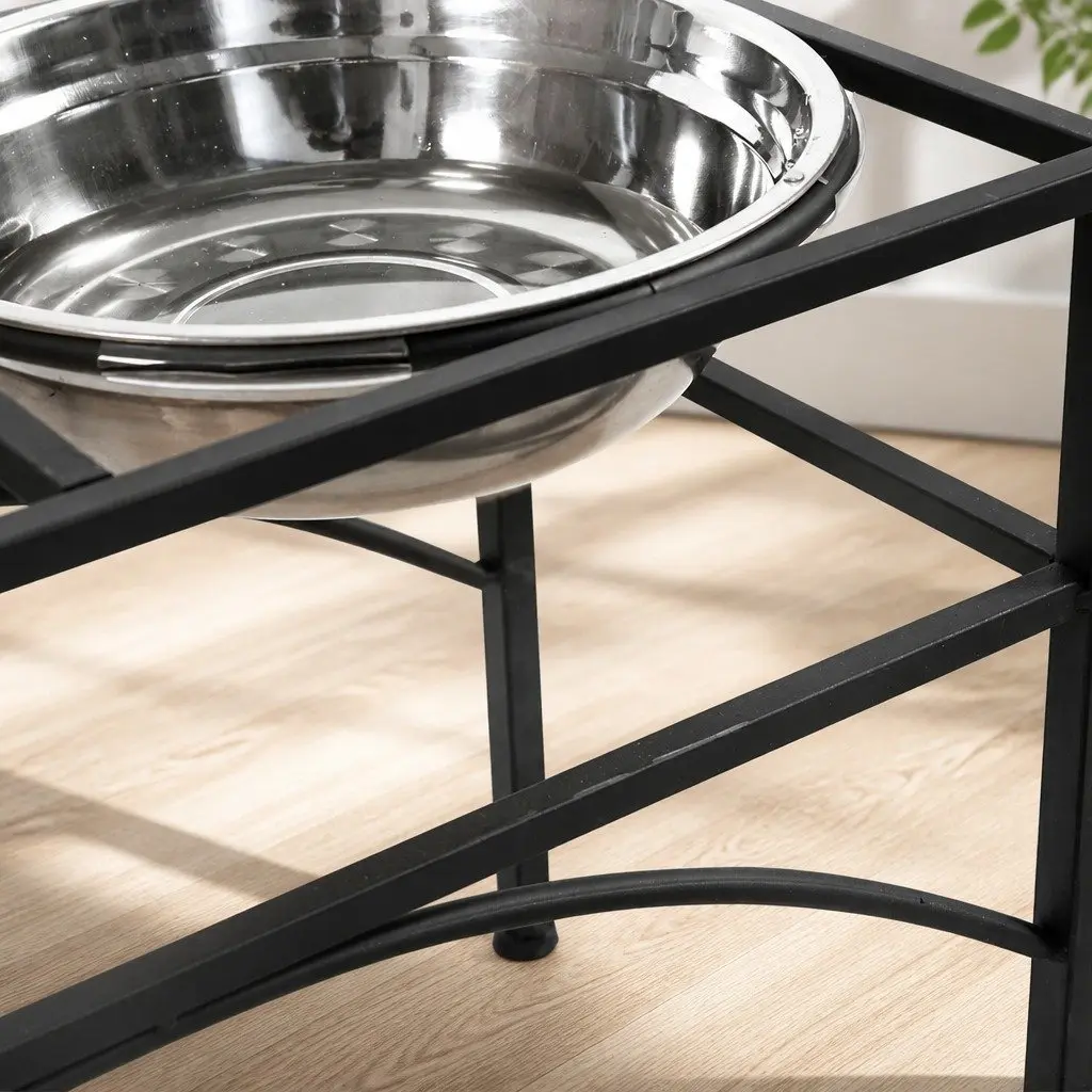 Dual Elevated Raised Pet Feeder 2-in-1 Dish Medium Stainless Steel Bowls