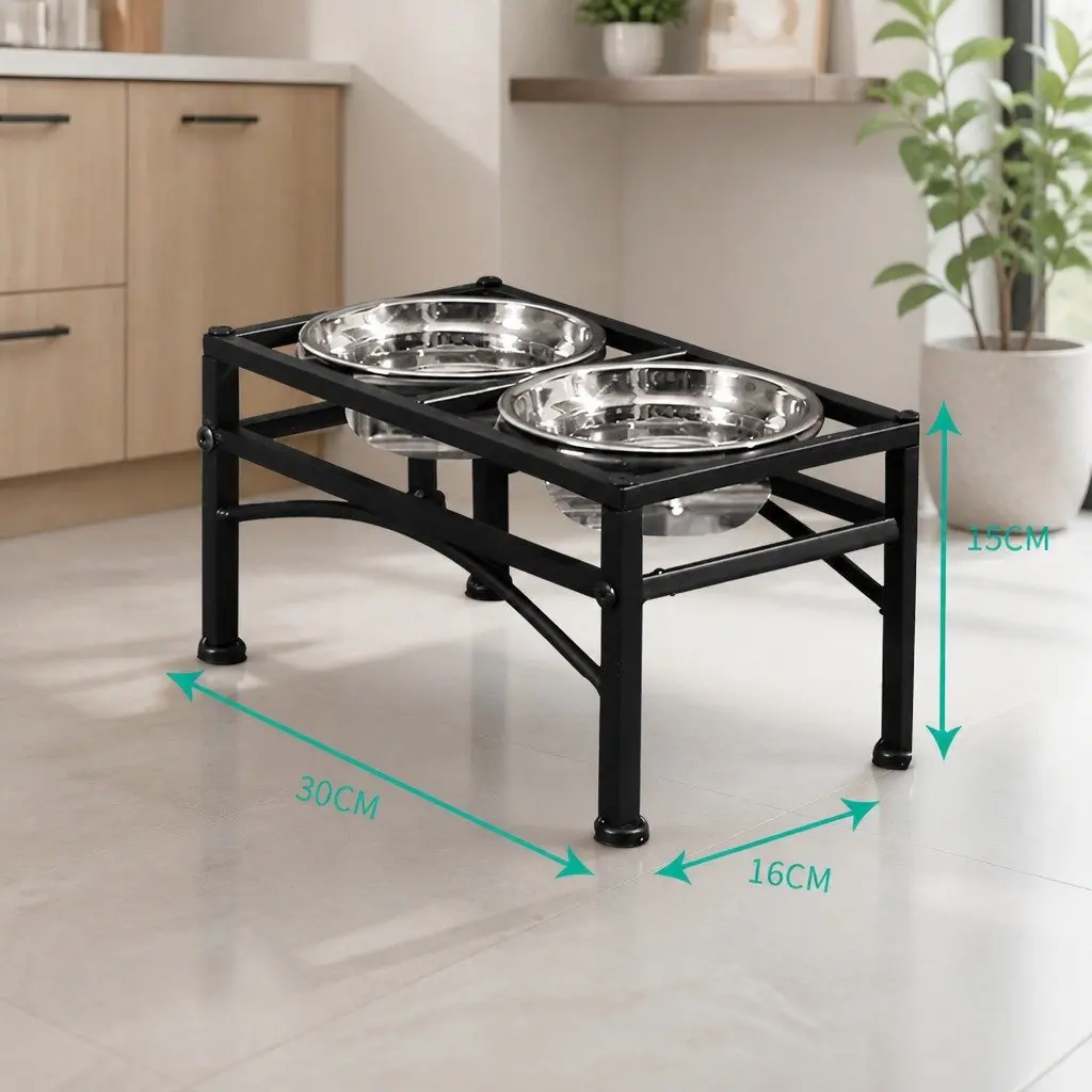 Small Elevated Dual Pet Feeder with Non-Slip Base and Stainless Steel Bowls