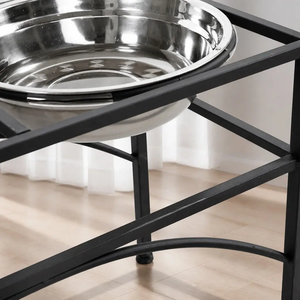Small Elevated Dual Pet Feeder with Non-Slip Base and Stainless Steel Bowls