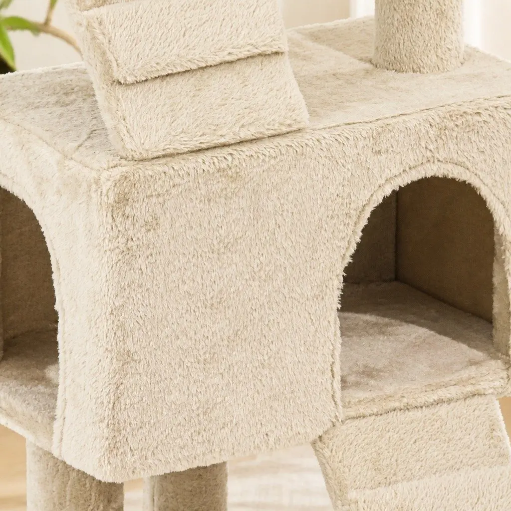 Cat Tree Multi-Level Climbing Frame Plush Beige 210cm