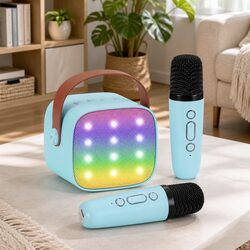 Mini Portable Karaoke Machine with 2 Wireless Microphones Bluetooth Speaker