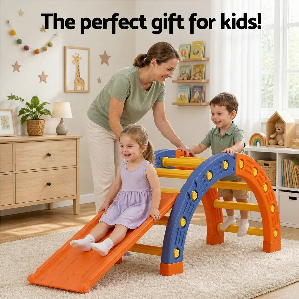 Kids Climbing Frame Set with Slide Indoor Outdoor Activity Toys 153cm L x 41cm W x 54cm H